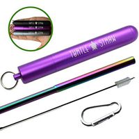 Turtle Straw | Portable Collapsible Reusable Drinking Straws - Telescopic Stainless Steel Metal Straw with Aluminum Case & Cleaning Brush (Berry Grape)
