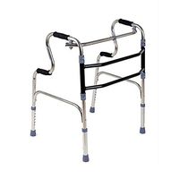 PIWYHOW Folding Height Adjustable Walker for Seniors, Portable Aluminum Elderly Rehabilitation Standing Aid, Compact Lightweight Walking Frame, Silver