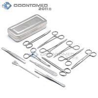 OdontoMed2011 Set of 13 Pieces Basic Surgi Forceps Scissors Needle Holder Kit Stainless Steel Box Instruments DS-1290