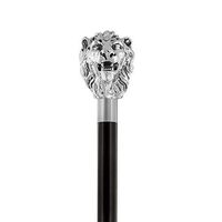 Sterling Silver Lion Head Walking Stick with Black Beechwood Shaft and Collar