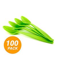 Amcrate Big Party Pack Frosty Plastic Spoons 100ct Ice Cream Dessert Reusable Spoons Mid Weight Tableware Taster Plastic Soup Spoons for Food Kiwi