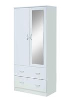 Hodedah HI882 Door 2-Drawers, Mirror and Clothing Rod in White Armoire