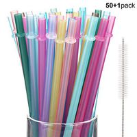 50 Pieces Reusable Drinking Straw Thick Plastic Straws with Cleaning Brush Straw Cleaner (9 Inch, Multi Color)