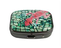 XUTAI Custom Personalized Square Stainless Steel Gun Silver Glass Travel Pill Case Vitamin Decoration Box (Gecko)