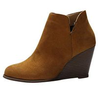 HebeTop Women's Fashion Casual Outdoor Zipper Low Wedge Heel Booties Shoes Brown