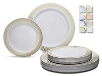 " OCCASIONS" 120 Plates Pack,(60 Guests) Premium Premium Wedding Party Disposable Plastic Plates Set -60 x10'' Dinner + 60 x7.5'' Salad/Dessert (Venice White with Ivory & Silver Rim)