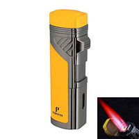 PIPITA Windproof Cigar Lighter 4 Jet Flame Torch Lighter Refillable Butane Gas Cigar Lighter with Punch Zinc Alloy Material (Without Butane Gas) (Yellow)