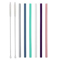 Senneny Set of 6 Silicone Drinking Straws for 30oz and 20oz Tumblers Yeti/Rtic- Reusable Silicone Straws BPA Free Extra Long with Cleaning Brushes- 6 Straight- 6mm diameter
