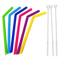Reusable Silicone Straws Set with Eco-Friendly Pouch, 6 PCS Metal Straws Foldable for 30 oz 20 oz Yeti Tumbler/Rtic, 2 PCS Metal Stainless Steel Straws & 3 Cleaning Brushes Included