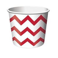 Club Pack of 144 Classic Red and White Chevron Stripe Paper Party Treat Cups 8 oz.