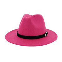 Aniywn Men & Women Vintage Top Hat Wide Brim Floppy Hat Fedora Hat with Belt Buckle (Hot Pink)