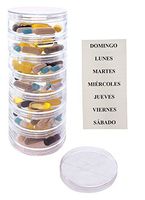 Spanish Weekly Stackable 7 Day Clear Pill Organizer with 2 Lids and a Set of Spanish Labels (Large - Spanish)