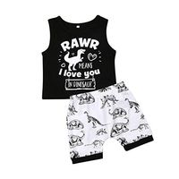 ¡Venta caliente 2019! Baby Boys Kids Dinosaurio de dibujos animados letra impresa Tops chaleco + pantalones cortos ropa de verano trajes(Black,6-12 Months)
