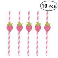 BESTOYARD 10pcs Strawberry Striped Straws Disposable Paper Drinking Straws Luau Hawaiian Tropical Birthday Party Straws (Pink)