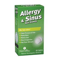 NatraBio Allergy & Sinus Homeopathic Formula | for Temporary Relief of Sinus Pressure & Pain, Congestion, Hay Fever Allergies | Non-Drowsy | 60 Tabs
