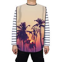 FUSHIDA Adult Bib, Water Resistant PVC Bibs on Dinner Table, Adjustable Strap Bibs Use Coconut Trees at Sunset Color, High Quality Printing Flower Pattern(FYH659)