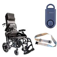 Karman VIP-515 Aluminum Lightweight Transport Wheelchair VIP515TP-18, 18"W X 16"D Seat, Flip Back Adjustable Armrests & Free 130 dB Matte Blue Personal Safety Alarm/Siren! + Silver Seatbelt!