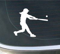 Girl Softball Batter - Vinyl - 5" tall (Color: WHITE) decal laptop tablet skateboard car windows stickers