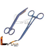 LAJA Imports Lister Bandage Scissors 5.5" + Hemostat Forceps Curved Blue Color Stainless Steel (Set of 2) Full Blue Color Scissors Forceps