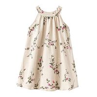 heavKin-Clothes Girls' Sleeveless Princess Dress O-Neck Floral Sling Cotton Linen Skirt,for 1-12Years Children's Kids (Beige, 5-6 Years)
