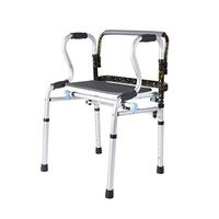 PIWYHOW Folding Standard Walker, Height Adjustable Portable Aluminum Elderly Rehabilitation Standing Aid, Upright Knee Protector Lightweight Walking Frame, Silver
