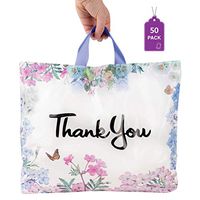 Floral Thank You Plastic Bags 50 Pack 12" x 15" with Soft Loop Handle Thank You Shopping Bags