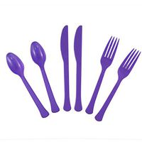JAM PAPER Premium Extra Heavy Weight Cutlery - Assorted Utensils Set - Purple - 24 Disposable Utensils/Box