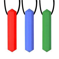 Chew Necklace (Krypton) by GNAWRISHING - 3-Pack (Red, Blue, Green with Colored Cords) - Perfect for Autistic, ADHD, SPD, Oral Motor Children, Kids, Boys, and Girls