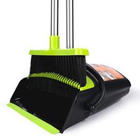Broom and Dustpan Set, Super Long Handle Lobby Broom, Self-Cleaning with Dust Pan Teeth, Ideal for Home (Black & Green)
