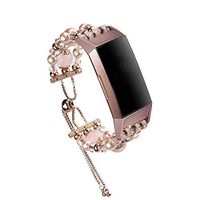 Lyperkin Compatible with Fitbit Charge 3 Bands, Jewelry Faux Pearl Beaded Watch Strap Bands Quick Release Replacement Wristband Accessories Compatible with Charge 3 Smart Watch for Women Men