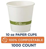 100% Compostable Paper Cups by World Centric, Made from FSC Certfied Paper, Plant Based Bio Lining, for Hot Drinks, 10 oz, White (Pack of 1000)