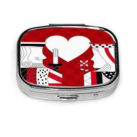 Fashion Square Pill Box Medicine Storage Bag Pocket Or Easy to Use Pillcase Medicine Bag Storage Bag Poker Casino Poker Queen and King Heart Card Game Red Checkered-01
