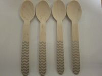 Vintage Disposable Silver Chevron Wooden Spoons - Party Flatware - 25 Ct. - Twilight Parties