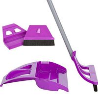 WISP Cleaning Set - One Handed Telescoping Broom with Electrostatic Bristle Technology and Self Sealing Foot Operated Dustpan & Bonus Whisk Hand Brush and Mini Dust Pan (Purple)