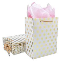 12-Pack Foldable Cardstock Paper Gift Bags with Handles (Medium 9", Metallic Gold Foil Polka Dot) for Presents, Retails or Party Favors by TheDisplayGuys