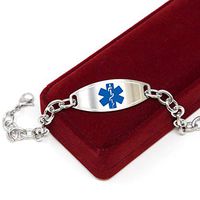 Medical Alert Bracelet for Women, Custom Engraved Medic ID, Steel 6mm O-Link Chain - Blue, Free ID Card | Wrist Size 6.25 Inch