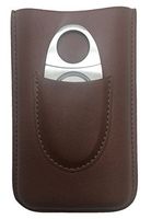 Cigar Flair 3 Holders Genuine Brown Leather Cigar Case with Silver Stainless Steel Cutter and Gift Box