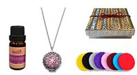 Premium AyaZen Lavender Essential Oil & Aromatherapy Necklace Diffuser. Silver Filigree Design Locket With Chain & 8 Felt Pads (Silver With Essential Oil)