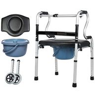 XingKunBMshop Old Man Folding Walking Frame Folding Walker and Toilet Disabled Walker + Waterproof Soft Seat + Pulley/No Pulley Folding Mobility Walking aid Home (Size : B)