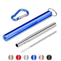Collapsible Metal Straws,Six Colors Portable Reusable Straws Stainless Steel Drinking Straws with Case and Cleaning Brush Christmas Stocking Stuffers for Kids & Family (Blue)