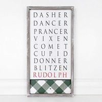 12" X 24" X 1.5" Wood Framed Sign (Dasher, Dancer, Prancer, Vixen, Comet.), White/Black/Green/Red – 70412