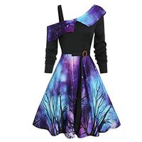 Driuankeji Ladies Club Party Dress One Shouler Long Sleeve Print Plus Size Dress Women's Midi Dresses Black