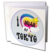3dRose Cute Girly Heart Star Clouds I Dream Of Tokyo - Greeting Cards, 6 x 6 inches, set of 6 (gc_166178_1)