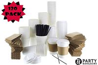 {120 COUNT} JUMBO Pack White Coffee Cups | Insulated Disposable Hot Cups with Lids, Sleeves & Stirrers for Tea, Chocolate | Perfect for To-Go Travel Mug, Parties and More | Size 12 Ounce | 120 Sets