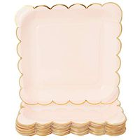 Square Scalloped Party Plates for All Occasions (9.1 in, Pink with Gold Foil, 48 Pack)