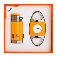 PIPITA Cigar Lighter and Cigar Cutter Set (2pcs/Set), Jet 3 Flame Cigar Lighter Torch and Cigar Cutter, Packing with Nice Gift Box (Yellow, Lighter+Cutter)