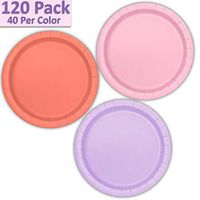 120 Paper Dessert Plates (7") - Light Pink, Coral, Lavender - 40 Per Color, 3 Colors - Great Assortment for Birthday Parties, Weddings, Holidays, Baby Shower, Celebrations, and more