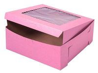 Pack Of 10, 10 X 10 X 4" Pink Window Bakery Boxes 1-Piece Lock Corner Box For Cakes, Pies, Cupcakes Made In USA