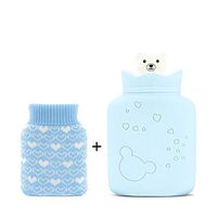 SUWIN Portable Children's Cartoon Bear Winter Silicone Hot Water Bottle, Detachable Water-Filled Explosion-Proof Hot Water Bag, Love Pattern Knitted Jacket, Microwave Heating