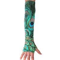 FRS Ltd Unisex Cooling Arm Sleeves Peacock Feathers Sun Block UV Protection Perfect for Driving Fingerless Breathable Gloves (1 Pair)